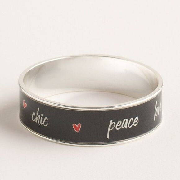 💍CHICO’S LUNA SILVER TONE “PEACE LOVE CHIC” CUFF BRACELET - Picture 4 of 6
